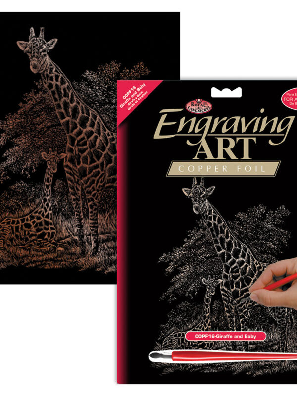 Scratch card copper 203mm x 254mm - Giraffe with baby