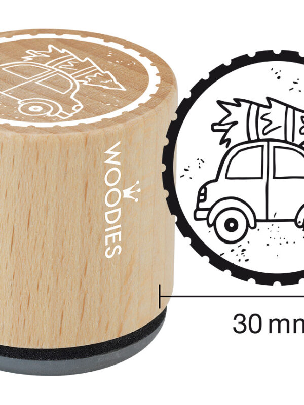 Houten stempel Woodies 30mm - Auto met kerstboom