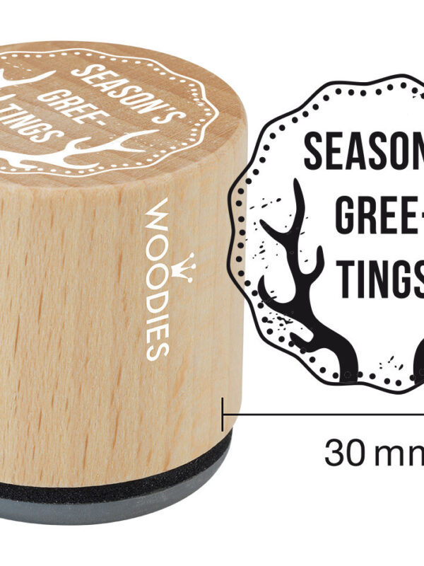 Woodies wooden stamp 30mm – Season’s greetings