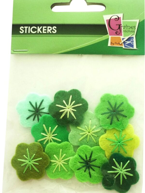 Pack of 10 small felt flowers green gradient