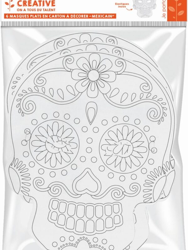 Kartonmasken zum Dekorieren – Mexikanischer Totenkopf (6 Stück)