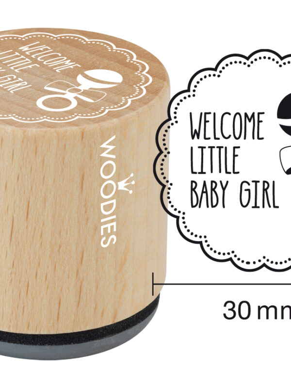 Houten stempel Woodies 30mm - Welcome little baby girl