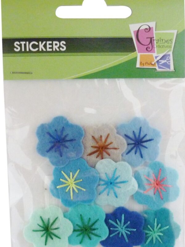 Pack of 10 small felt flowers blue gradient