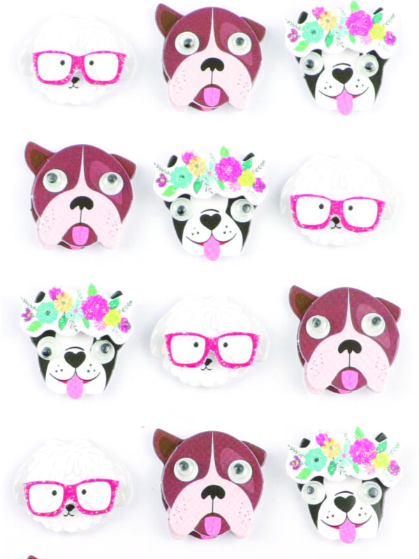 Mini 3D-effectstickers 20 mm – Honden (18 stuks)