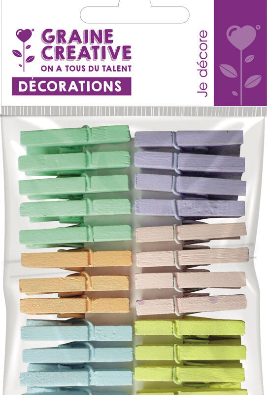 Wooden clothes pegs 25 mm - Pastel (24 pcs)