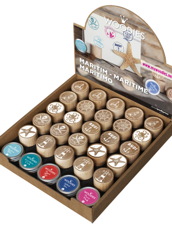 Display Woodies Maritime – 25 wooden stamps + 5 ink pads