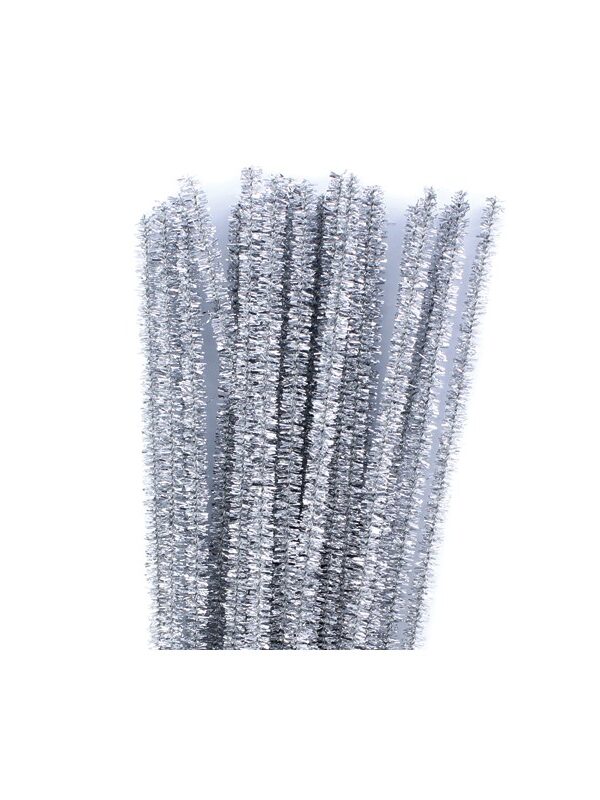 Lot 25 chenilles métallique 6mm x30cm argent