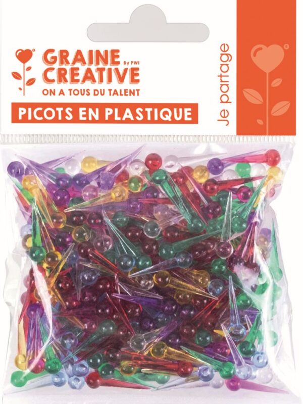 Bag of 500 plastic pins assorted colours 15