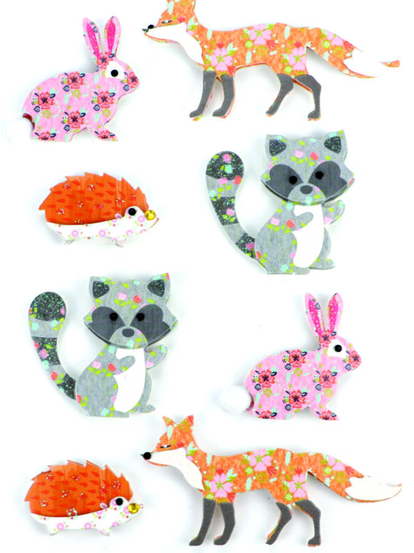 3D-effectstickers 35 mm – Bosdieren (8 stuks)