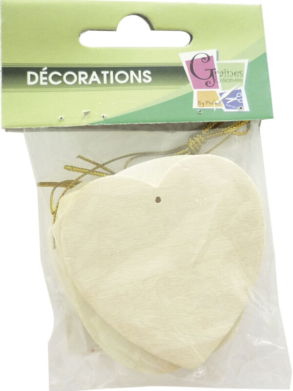 Set of 6 wooden hearts to hang 60 mm