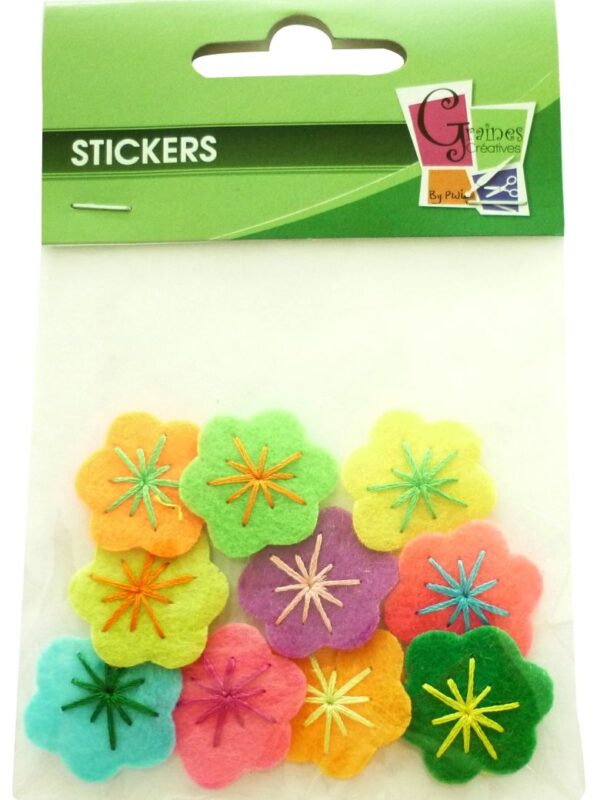 Pack of 10 small felt flowers assorted colours