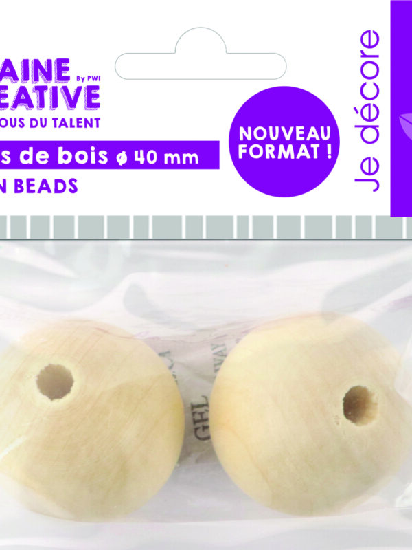 Bag of 2 wooden beads Ø 40 mm