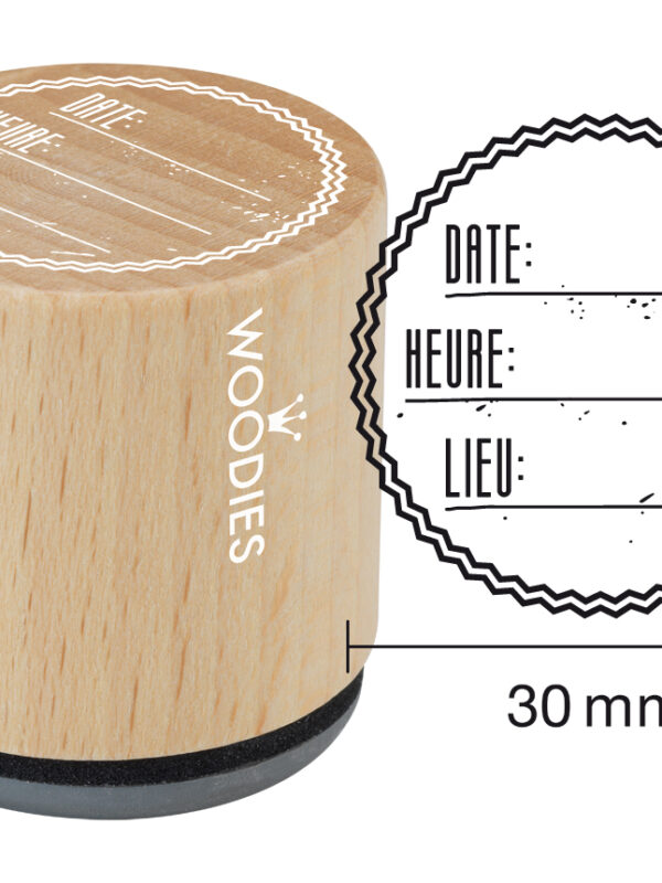 Woodies wooden stamp 30mm – Date / time / place
