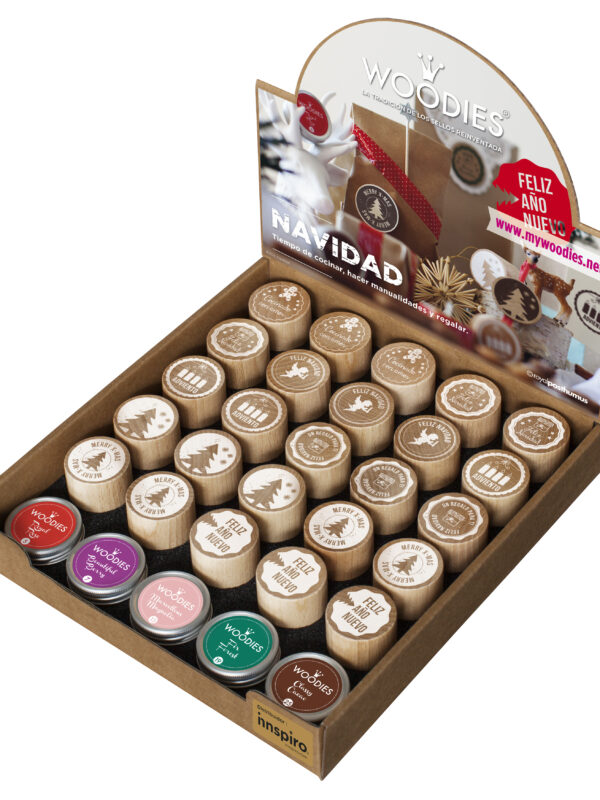 Display Woodies Christmas – 25 wooden stamps + 5 ink pads