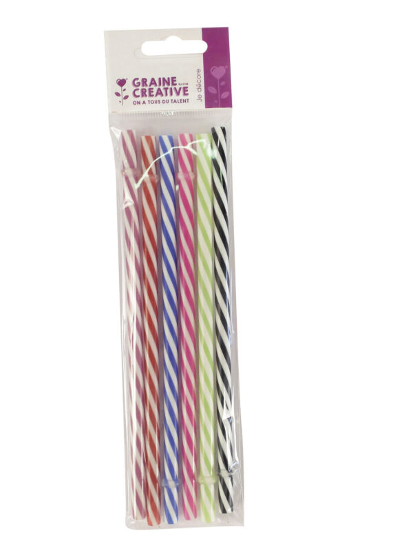 Plastic straws – White striped (6 pcs)