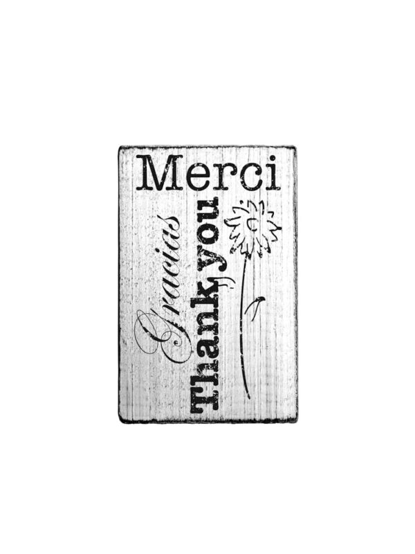 Holzstempel Vintage 70 mm x 42 mm – Merci / Danke / Gra