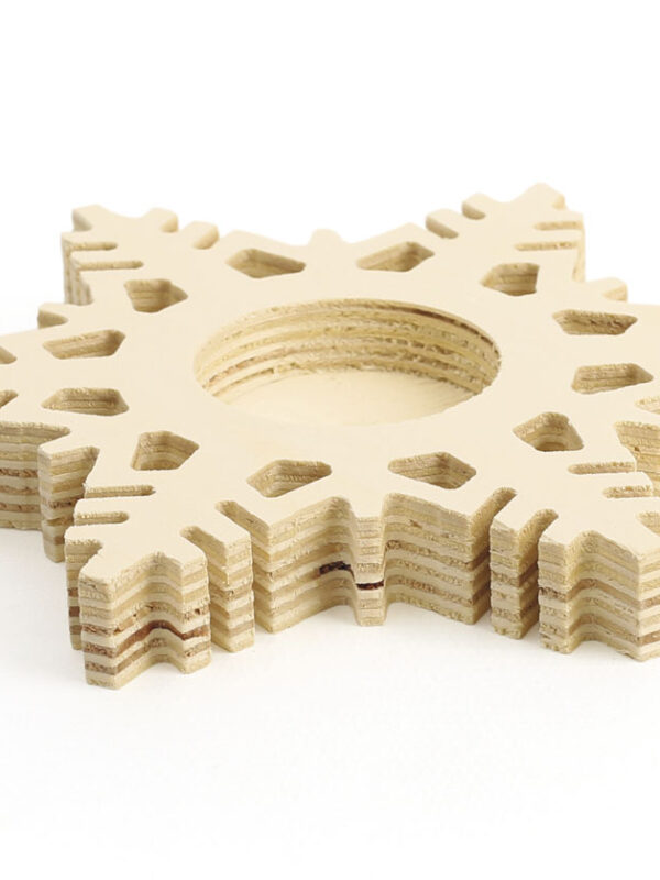 Wooden tea light holder 150 mm x 150 mm x 18 mm - Snowflake
