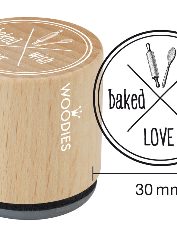 Woodies wooden stamp 30mm – Baked with love 1
