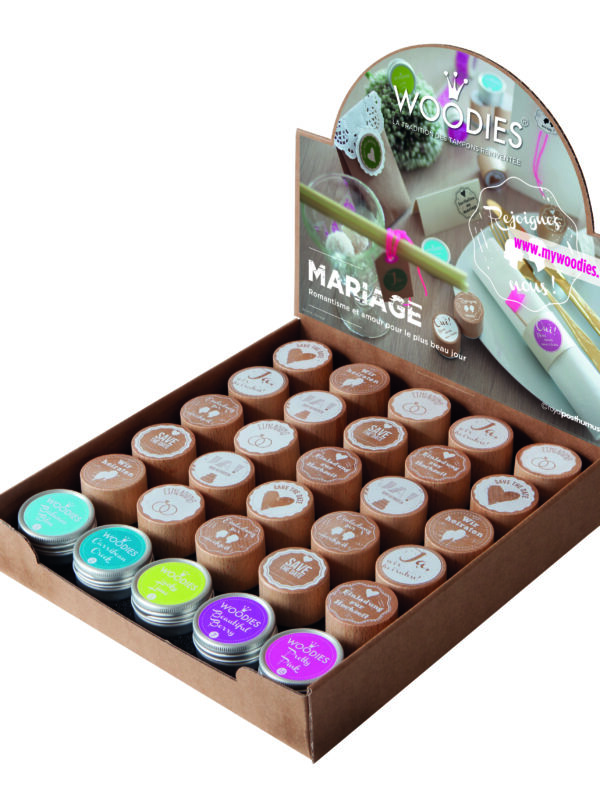 Display Woodies Marriage – 25 wooden stamps + 5 ink pads