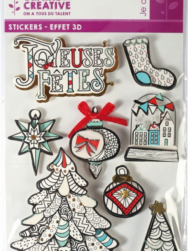 8 witte winterstickers met 3D-effect, 80 mm