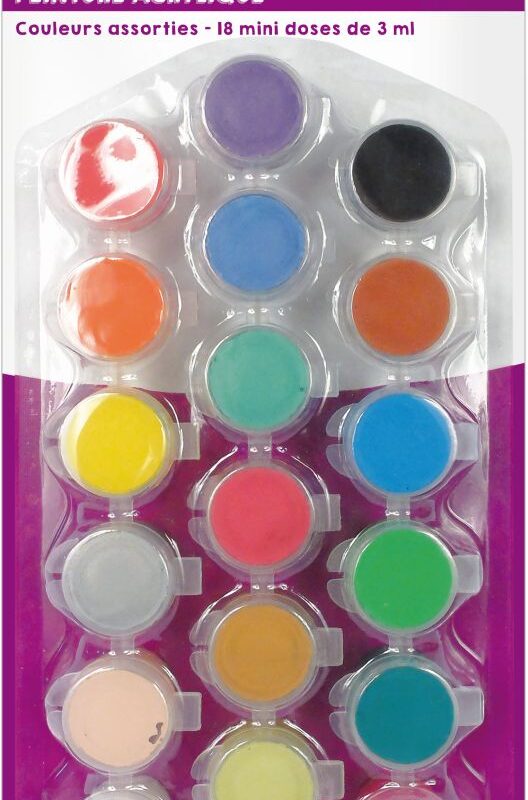 Acrylic paint 3 ml – Assorted colours (18 pcs)