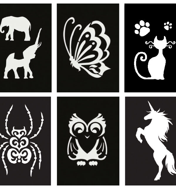 Self-adhesive stencil mini 70mm x 100mm – Animals (6 pcs)