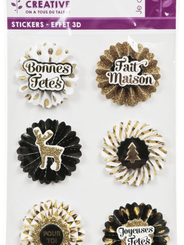 Stickers met 3D-effect, 40 mm – Kerststrikken (6 stuks)