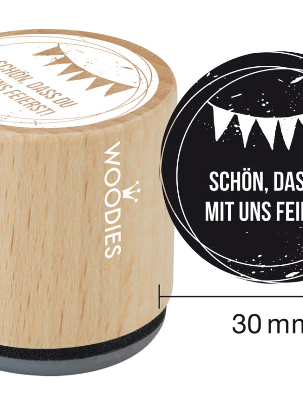 Houten stempel Woodies 30mm - Schön, dass du mit uns feierst