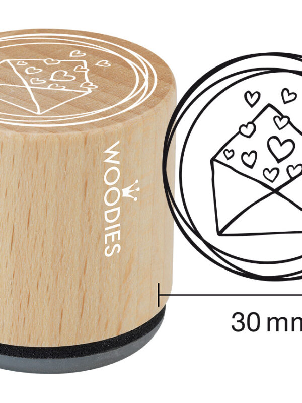 Houten stempel Woodies 30mm - Briefomslag met harten