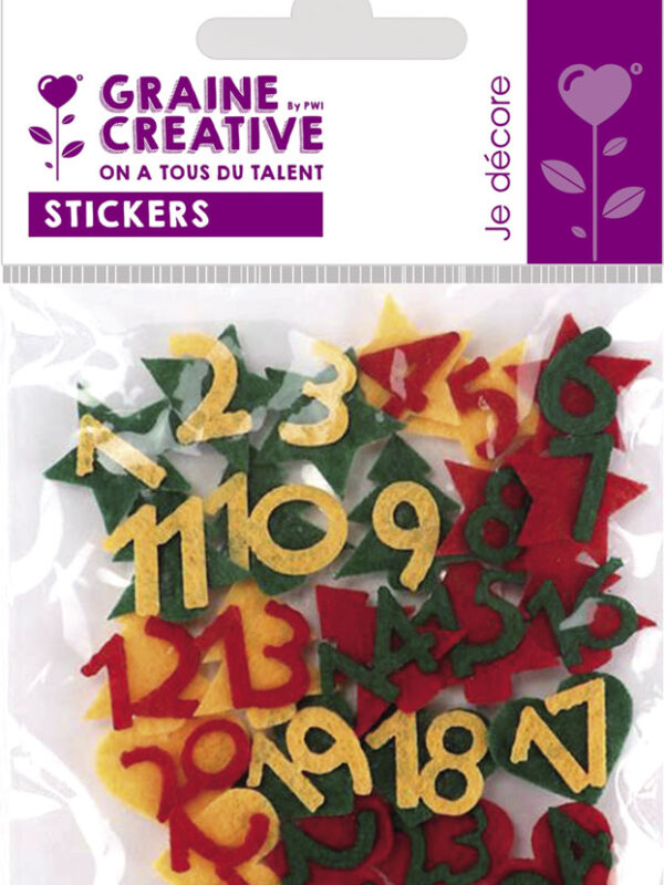 Felt numbers Advent 20 mm - assorted colors (24 pcs)