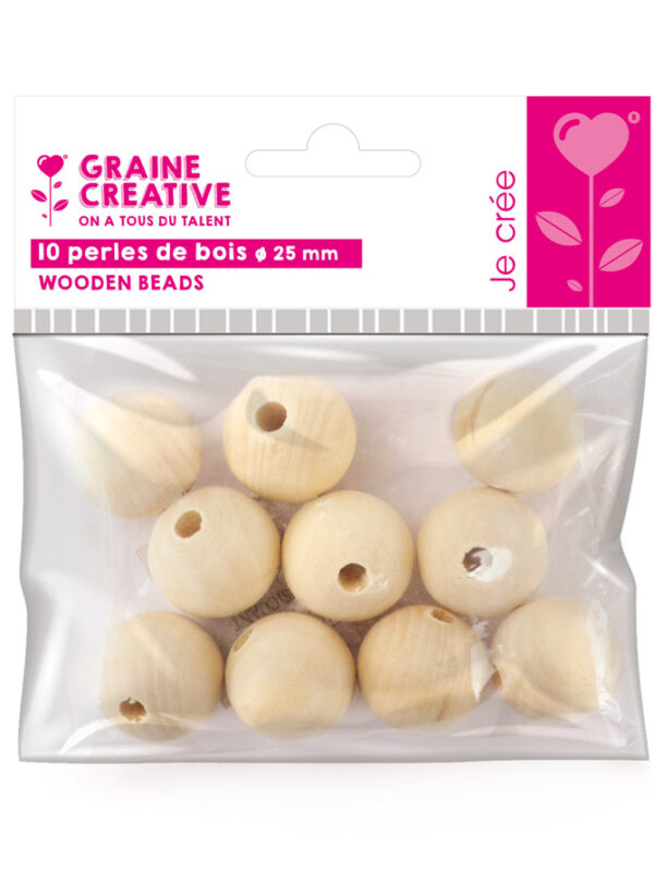 Bag of 10 wooden beads Ø 25 mm