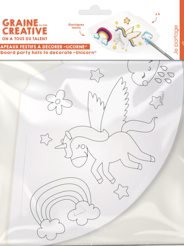 Chapeaux de fête en carton à décorer – Licorne (6 pièces)