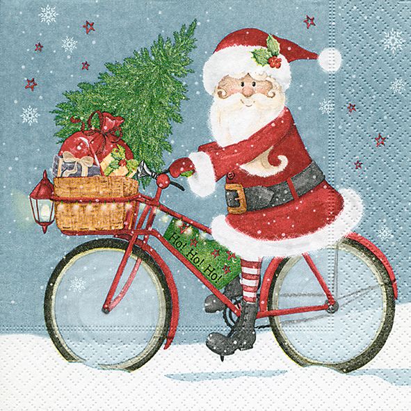 Pack of 20 napkins Santa on a Bike 33 x 33 cm