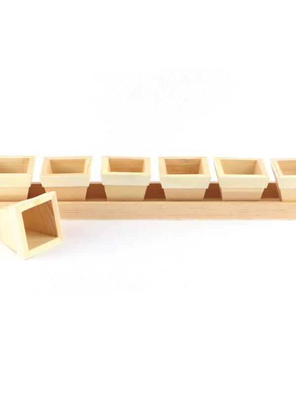 Wooden small flower pots on board 490 mm x 64 mm x 75 mm