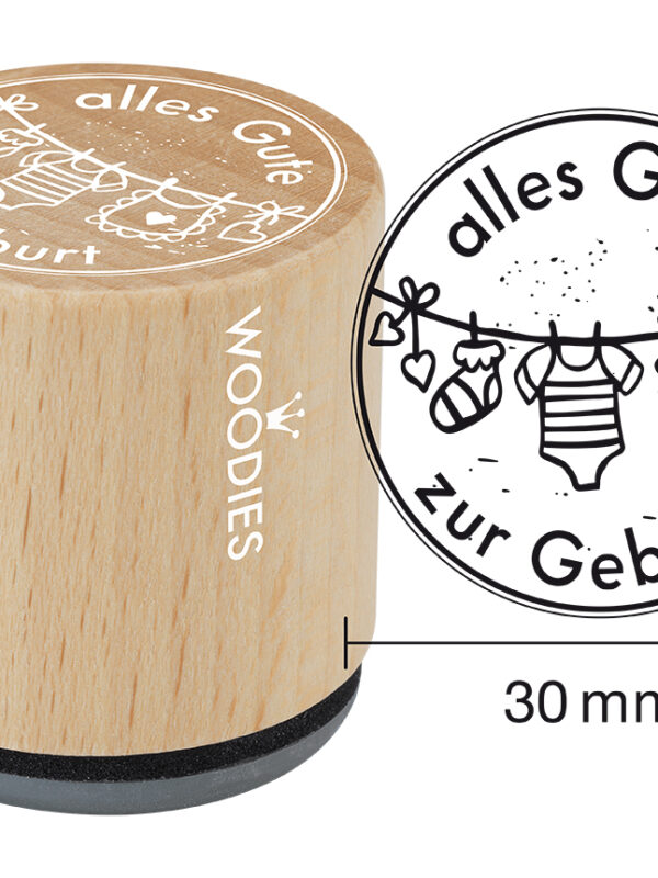 Houten stempel Woodies 30mm - Alles Gute zur Geburt