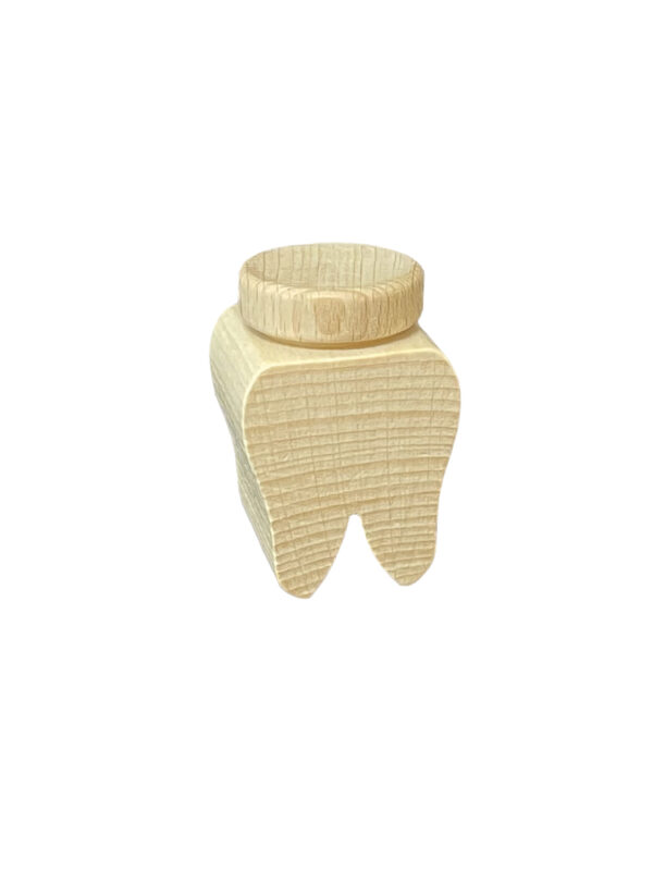 Tooth-shaped wooden tooth box with lid 37mm x 57mm
