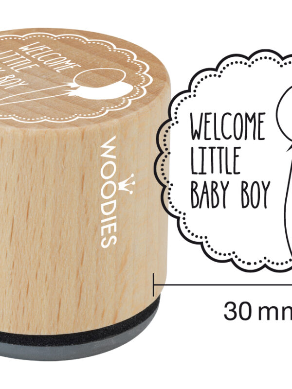 Houten stempel Woodies 30mm - Welcome little baby boy