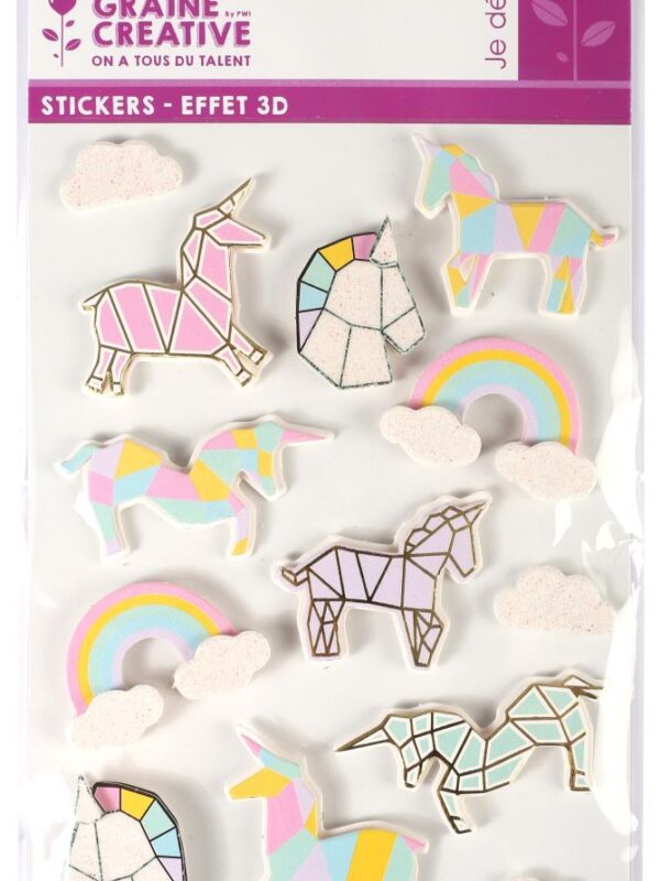 13 eenhoornstickers met 3D-effect, 50 mm