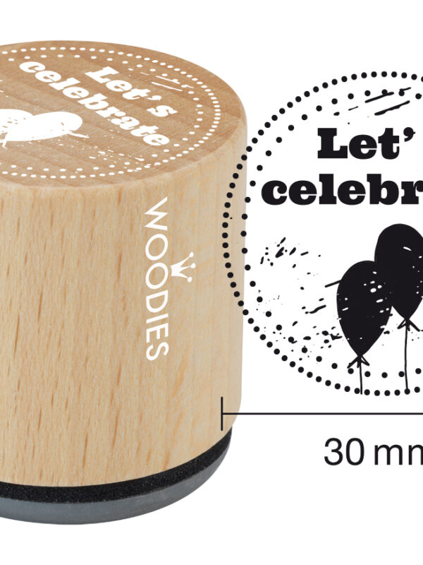 Woodies wooden stamp 30mm – Let’s celebrate