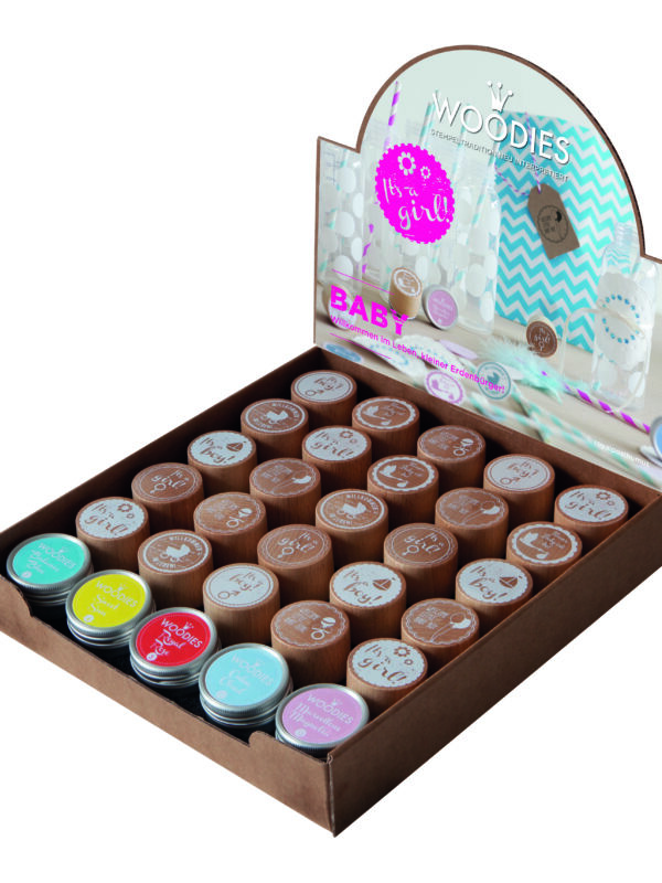 Display Woodies Baby – 25 wooden stamps + 5 ink pads