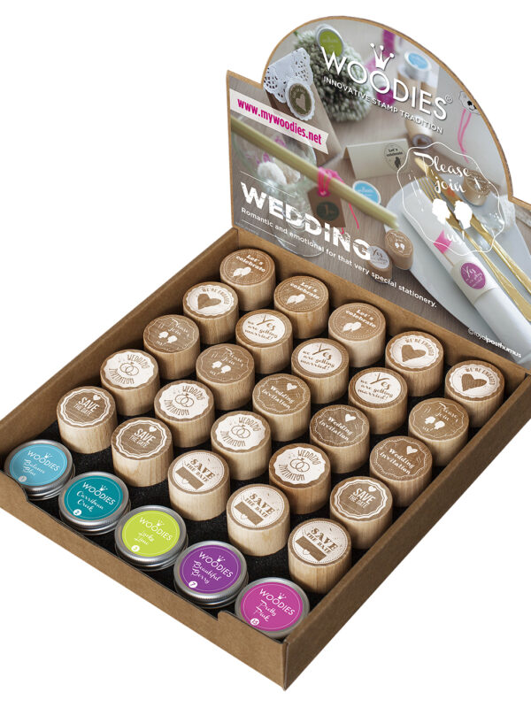 Display Woodies Wedding – 25 wooden stamps + 5 ink pads