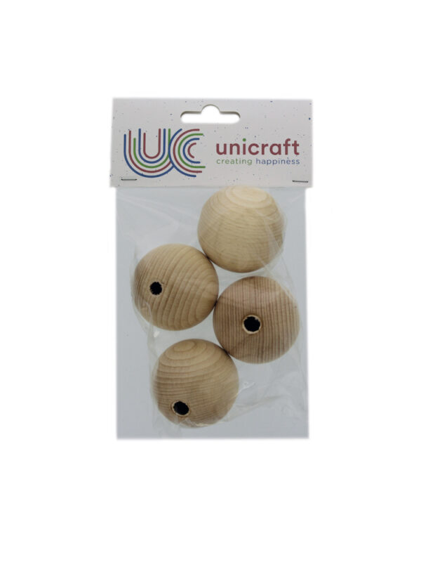 Natural beech wood ball 50mm – bore 8mm (4 pcs)