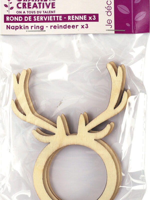 Set of 3 napkin rings reindeer