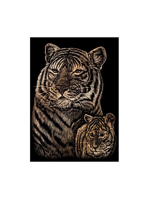Carte à gratter mini 12,5x17,5cm cuivré.Tigres
