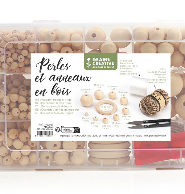 Houten kralen set 277 mm x 165 mm x 55 mm (747 stuks)