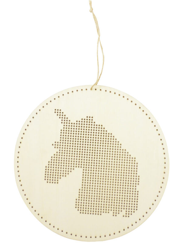 Embroidery suspension unicorn head in wood large 220 x 220 x 3 mm