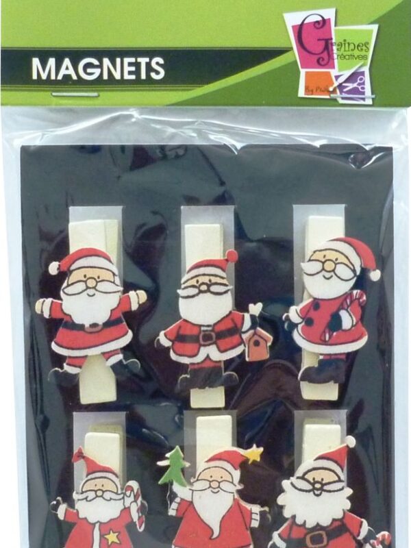6 Santa Claus magnetic clothes pegs 35 mm