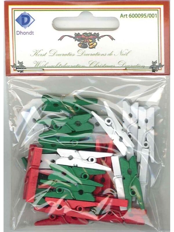 Mini clothespins 2.5 cm 30 pcs white, red, green