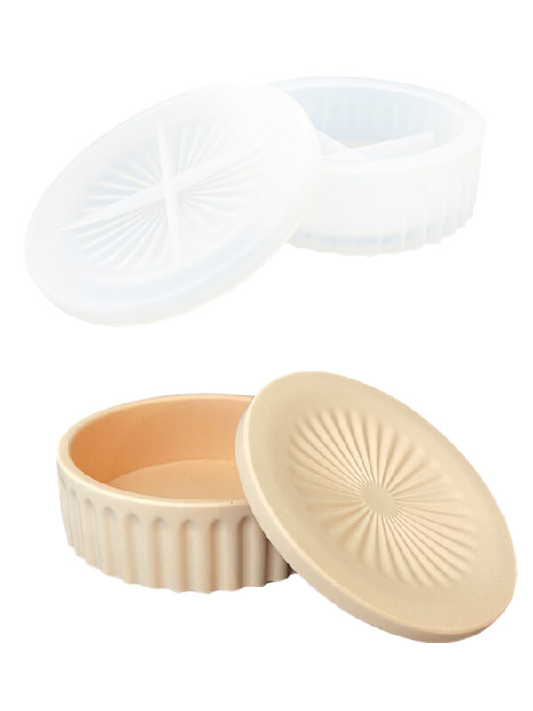 Silicone mould round stackable storage box with patterned lid