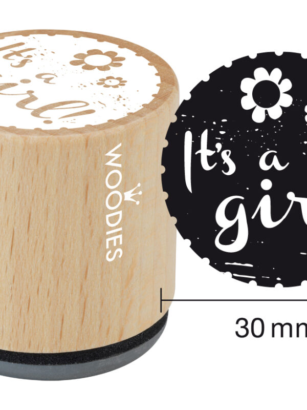 Woodies wooden stamp 30mm – It’s a girl